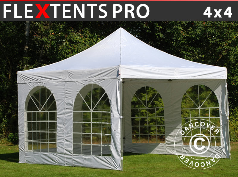 Tente pliante FleXtents PRO Vintage Style 4x4m Blanc, avec 4 cotés