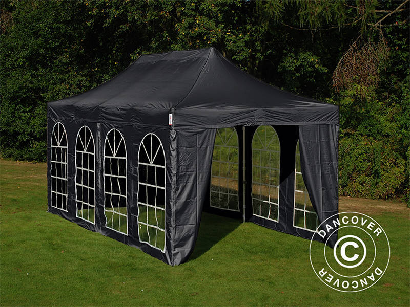 Gazebo pieghevole FleXtents Basic v.3, 3x6m Nero, inclusi 4 fianchi