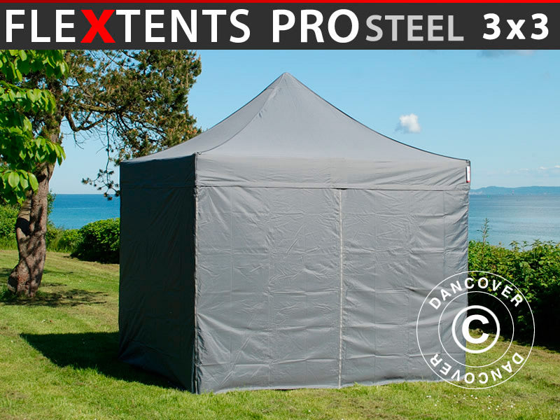Faltzelt FleXtents PRO 3x3m Grau mit 4 Wänden – Jetzt kaufen