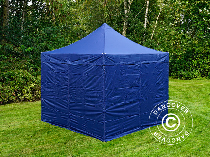 Tente pliante FleXtents PRO Steel 3x3m Bleu foncé, avec 4 cotés