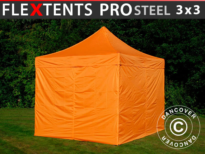 Gazebo pieghevole FleXtents PRO Steel 3x3m Arancio, inclusi 4 fianchi