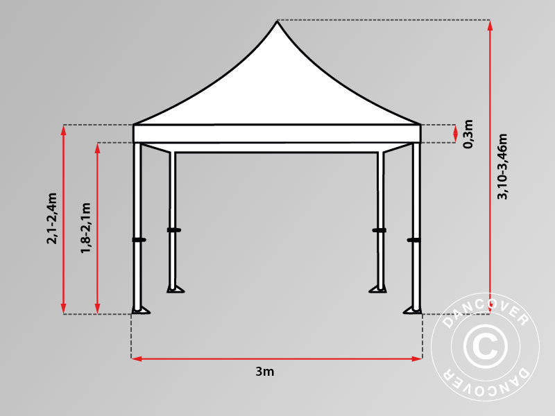 Faltzelt FleXtents PRO Steel 3x3m Orange, mit 4 Seitenwänden