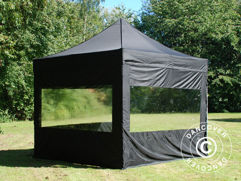 Faltzelt FleXtents PRO Steel 3x3m Schwarz, mit 4 Seitenwänden