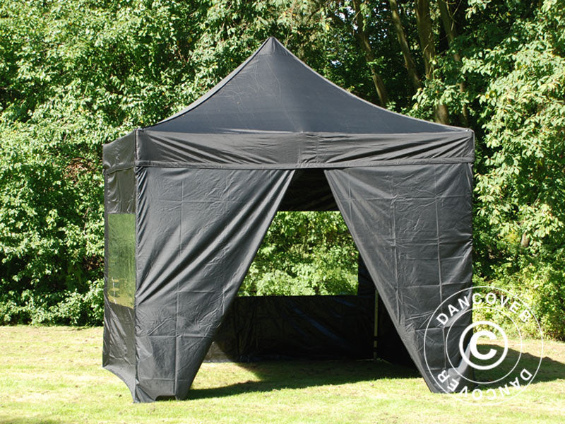 Faltzelt FleXtents PRO Steel 3x3m Schwarz, mit 4 Seitenwänden