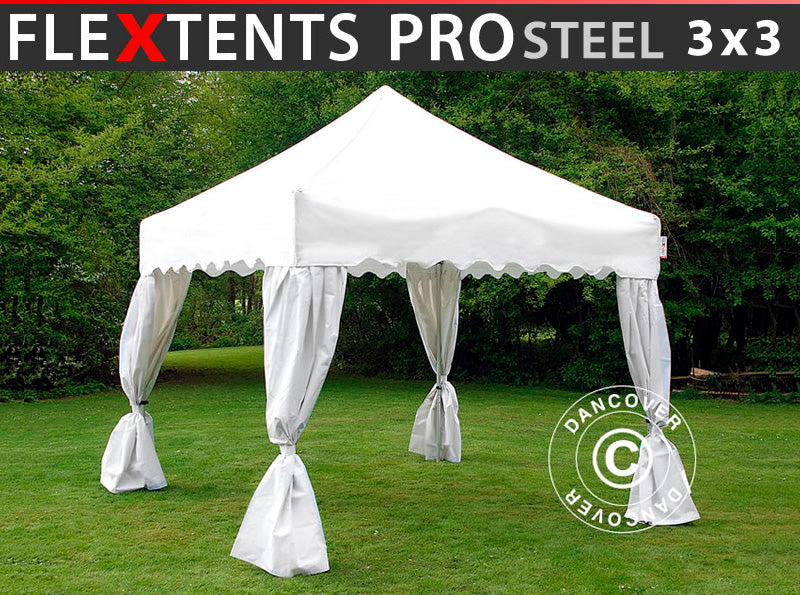 Flext. Pro Steel 3x3m White Curved Top+F+CurtYU+GL
