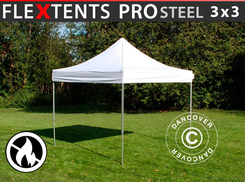 Tente pliante FleXtents PRO Steel 3x3m Blanc, Ignifugé