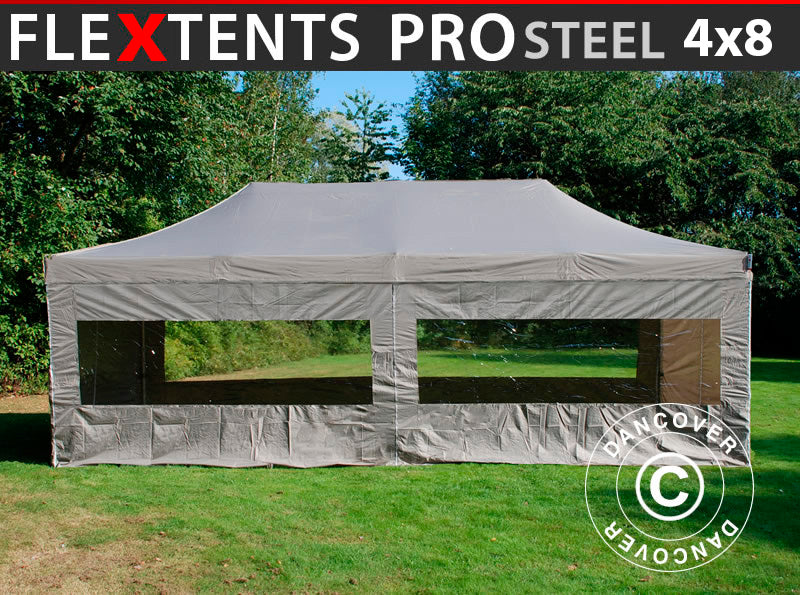 Gazebo pieghevole FleXtents PRO Steel 4x8m Latte, inclusi 6 fianchi