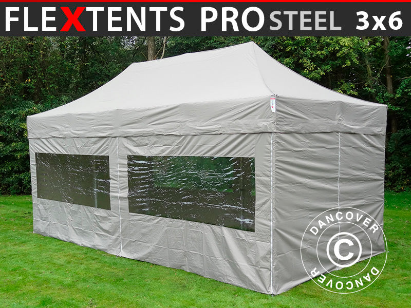 Faltzelt FleXtents PRO Steel 3x6m Latte, mit 6 Seitenwänden