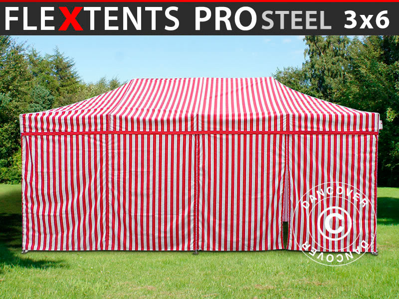 Tente pliante FleXtents PRO Steel 3x6m Rayé, avec 6 cotés