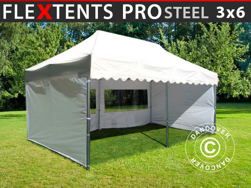 Tente pliante FleXtents PRO Steel "Wave" 3x6m Blanc, avec 6 cotés
