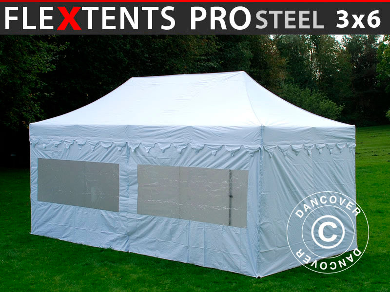 Faltzelt FleXtents PRO Steel "Morocco" 3x6m Weiß, mit 6 Seitenwänden