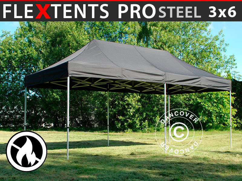 Tente pliante FleXtents PRO Steel 3x6m Noir, Ignifugé