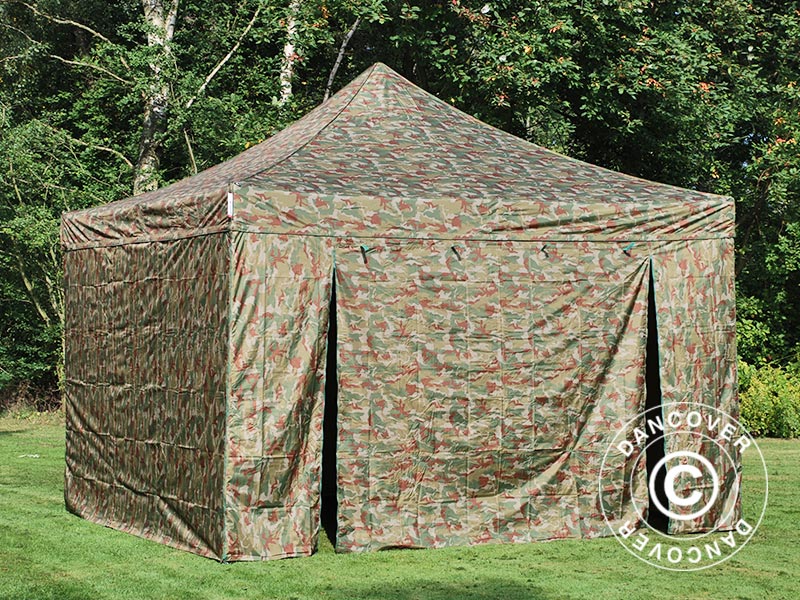 Tente pliante FleXtents PRO Steel 4x4m Camouflage, avec 4 cotés