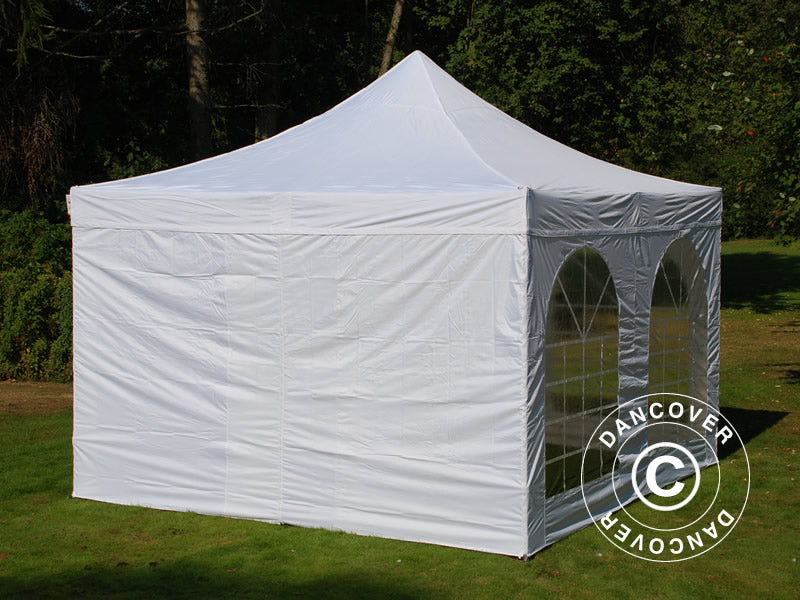Gazebo pieghevole FleXtents PRO Steel Vintage Style 4x4m Bianco, inclusi 4 fianchi