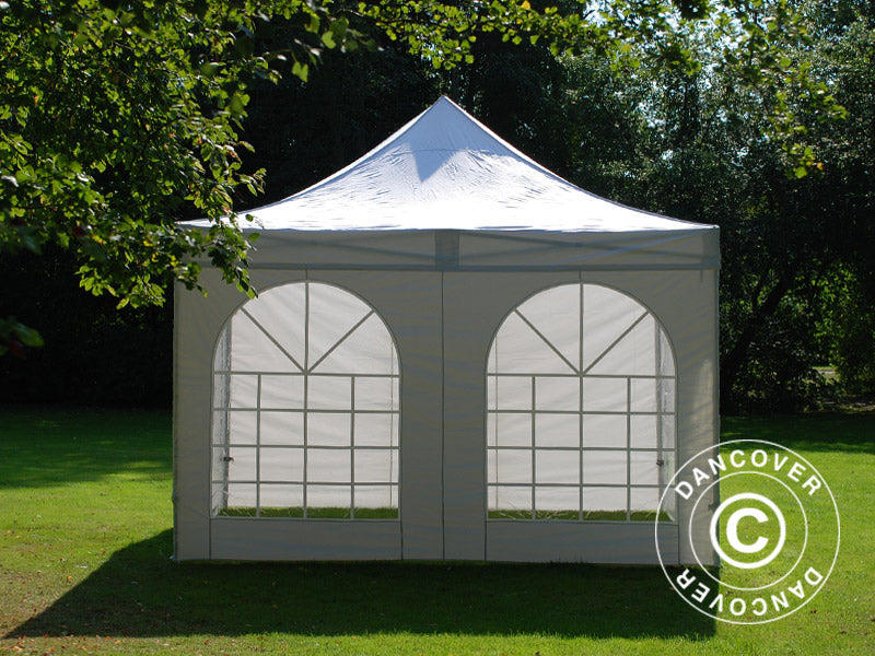 Gazebo pieghevole FleXtents PRO Steel Vintage Style 4x4m Bianco, inclusi 4 fianchi