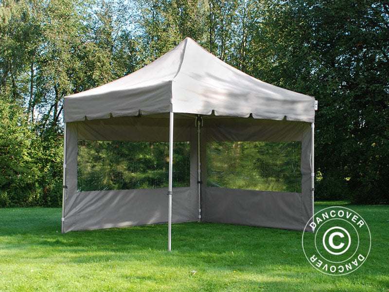 Gazebo pieghevole FleXtents PRO Steel "Peaked" 4x4m Latte, incl. 4 fianchi