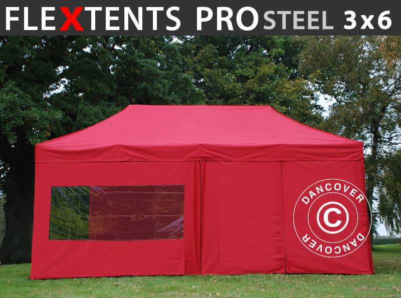 Tente pliante FleXtents PRO Steel 3x6m Rouge, avec 6 cotés