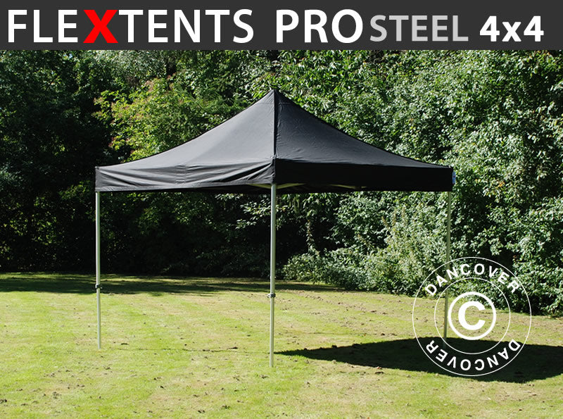 Gazebo pieghevole FleXtents PRO Steel 4x4m Nero