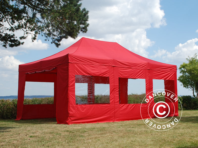 Faltzelt FleXtents PRO Steel 4x6m Rot, mit 8 Seitenwänden