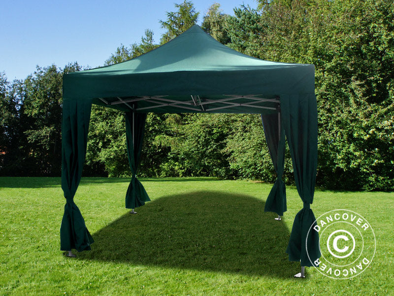 Tente pliante FleXtents PRO Steel 3x3m Vert, incl. 4 rideaux decoratifs