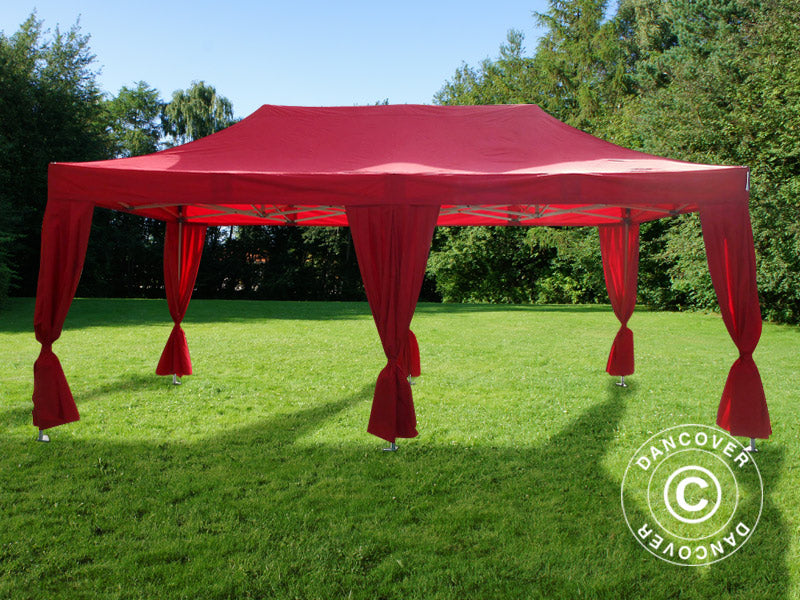 Gazebo pieghevole FleXtents PRO Steel 3x6m Rosso, incl. 6 tendaggi decorativi