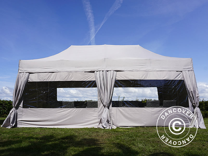 Gazebo pieghevole FleXtents PRO Steel 3x6m Latte, incl. 6 fianchi & tendaggi decorativi