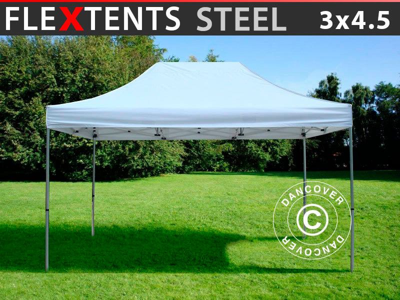 Tente pliante FleXtents Steel 3x4,5m, Blanc