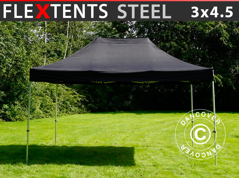 Tente pliante FleXtents Steel 3x4,5m, Noir