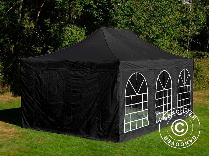 Tente pliante FleXtents Steel 3x4,5m, Noir, avec 4 cotés