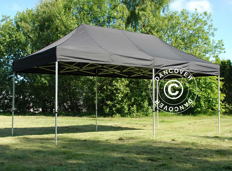 Faltzelt FleXtents Steel 3x6m Schwarz, mit 4 Seitenwänden