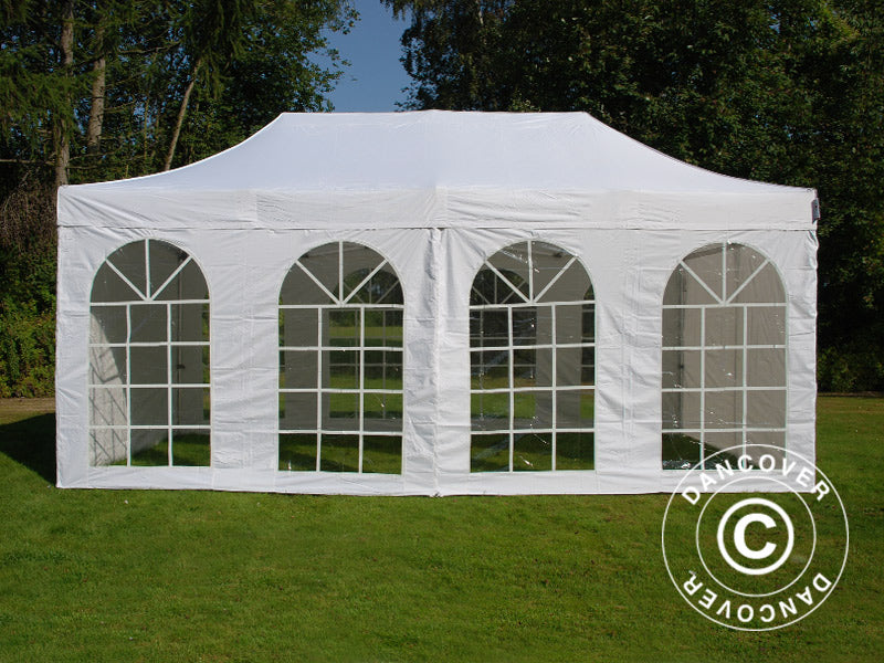 Tente pliante FleXtents Steel 6x6m Blanc, parois 8 latérales