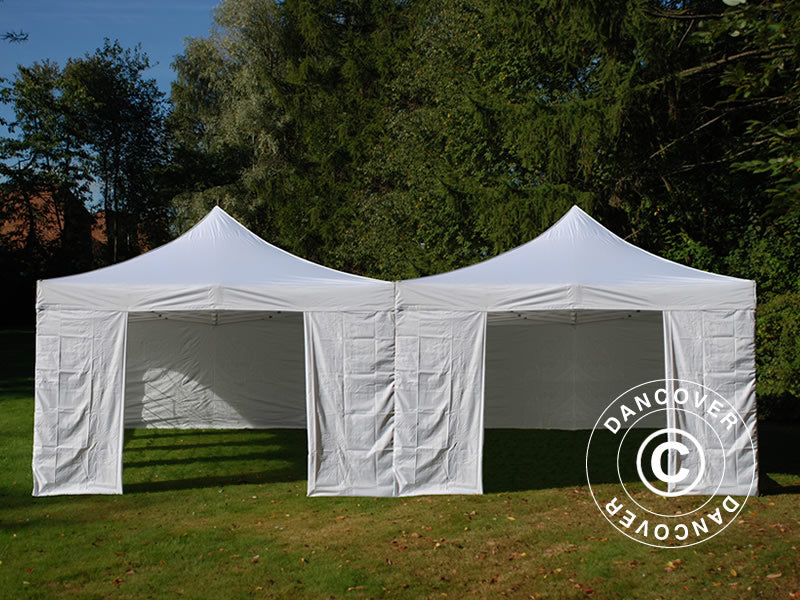 Tente pliante FleXtents Steel 8x8m Blanc, 8 parois latérales inclus