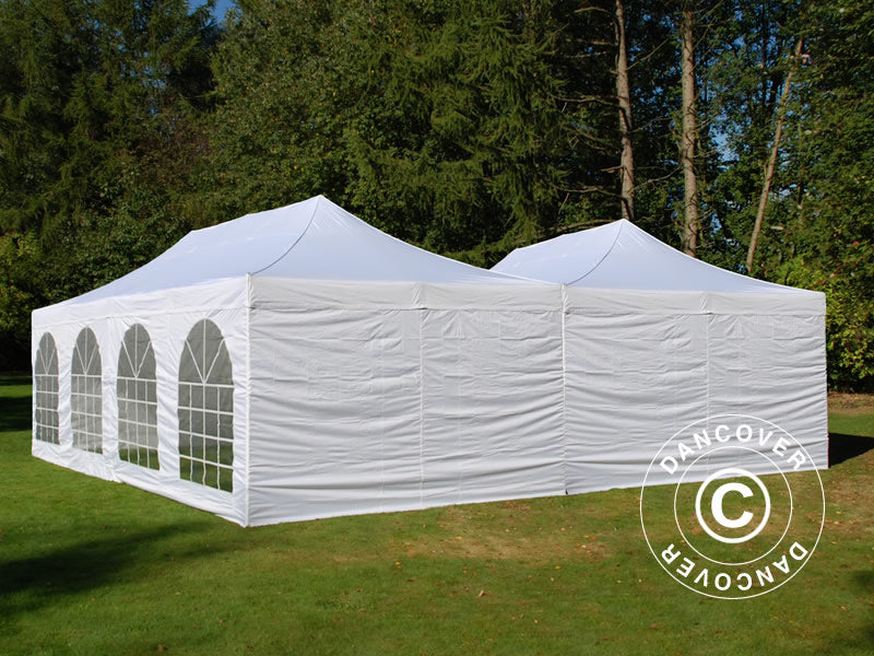 Tente pliante FleXtents Steel 8x8m Blanc, 8 parois latérales inclus
