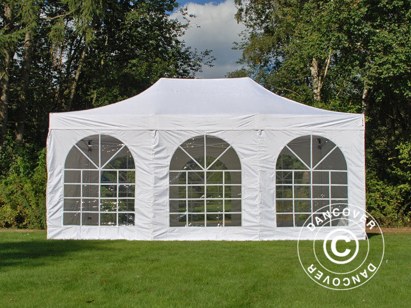 Gazebo pieghevole FleXtents® Steel 12x6m Bianco, incl. 8 pareti laterali