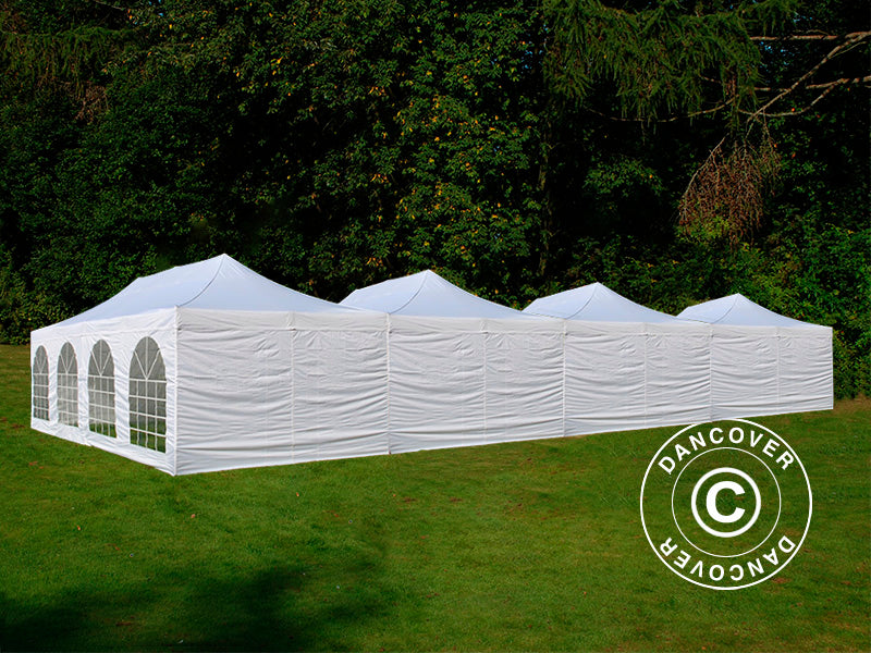 Tente pliante FleXtents® Steel 16x8m Blanc, incl. 10 parois latérales