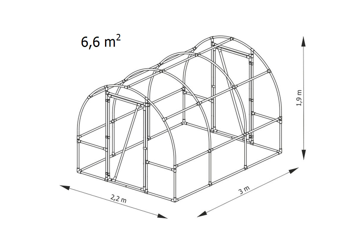 Serre Tunnel 130, 2,2x3x1,9m, 6,6m², Transparent