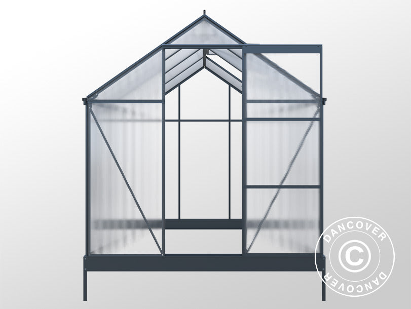 Serre Polycarbonate 4,75m², 1,9x2,5x2,05m avec base, Noir