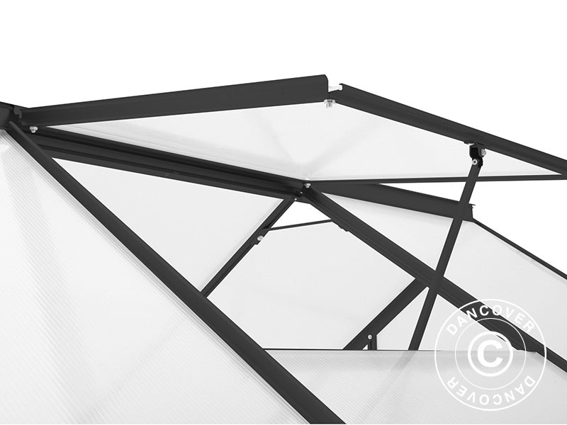 Serre Polycarbonate 4,75m², 1,9x2,5x2,05m avec base, Noir