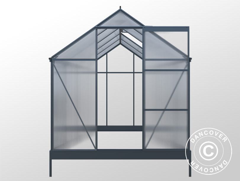 Gewächshaus Polycarbonat 5,89m², 1,9x3,1x2,05m mit Basis, Schwarz