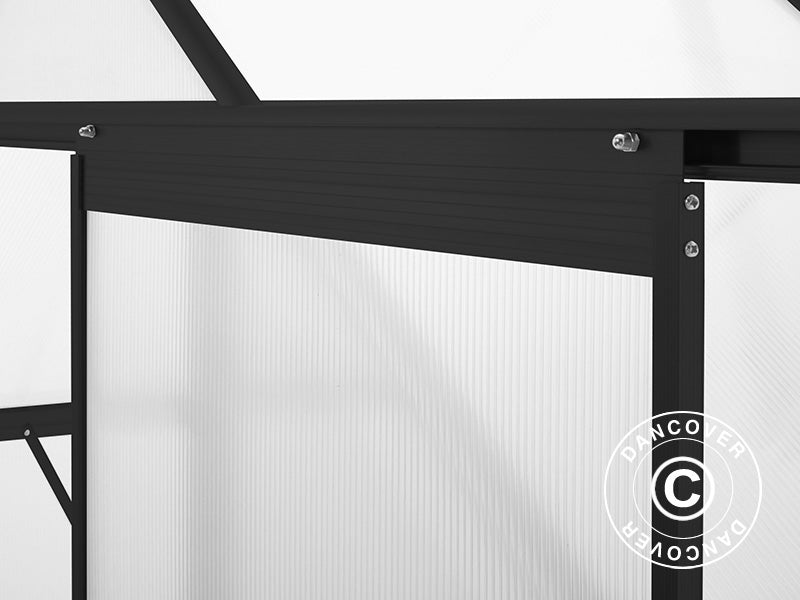 Gewächshaus Polycarbonat 5,89m², 1,9x3,1x2,05m mit Basis, Schwarz