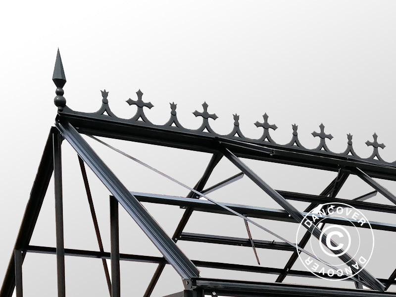 Serra orangerie, serra in vetro 8,9m², 3,01x2,99x2,95m con base e cresta, Nero