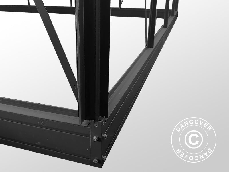 Serra orangerie, serra in vetro 13,3m², 4,45x2,99x2,95m con base e cresta, Nero