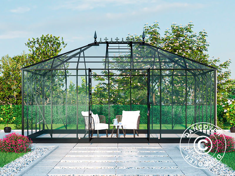 Serra orangerie, Serra in vetro 19m², 5,14x3,71x3,15m con base e cresta vittoriana, Nero