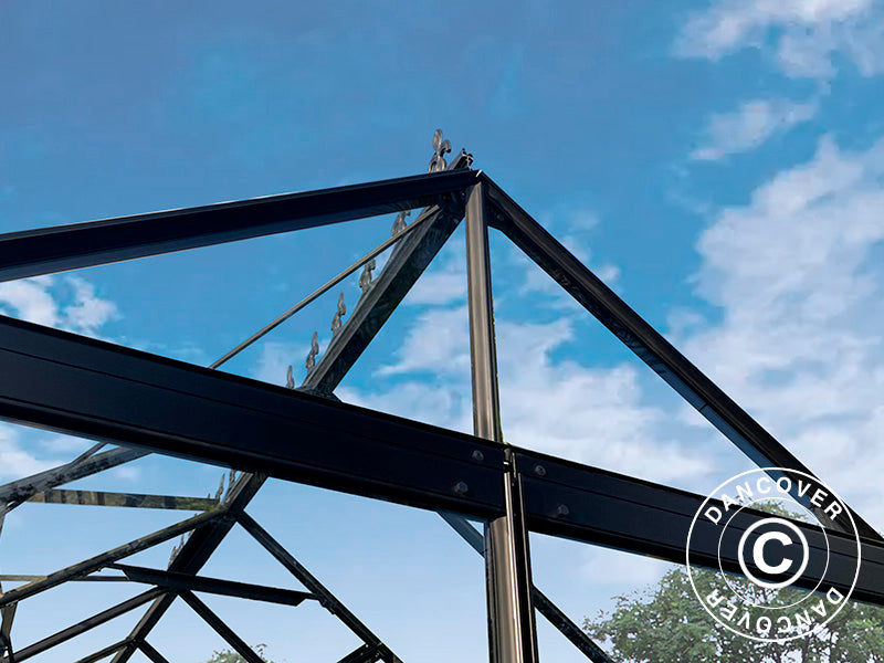 Serra in Vetro 3x4,87x2,6m con base e cresta, 14,61m², Nero