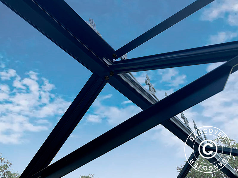 Serra in Vetro 3x4,87x2,6m con base e cresta, 14,61m², Nero