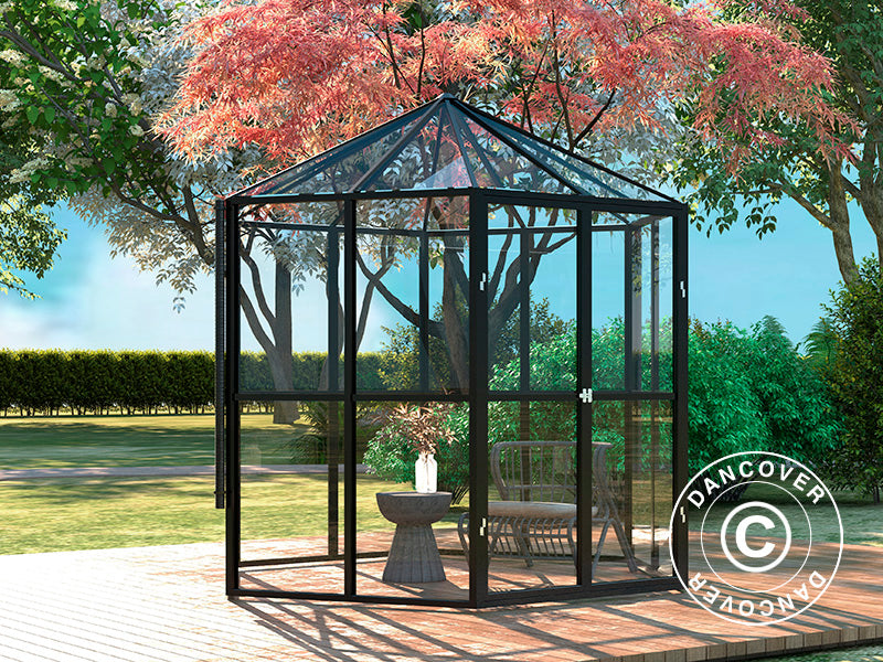 Serra orangerie esagonale in vetro 3,74m², 2,08x2,4x2,32m, Nero