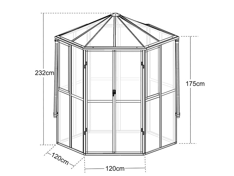 Serra orangerie esagonale in vetro 3,74m², 2,08x2,4x2,32m, Nero