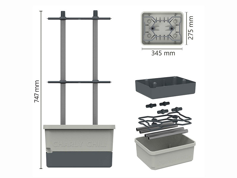Fioriera, CHARLY CHILI, con paletto e serbatoio dell'acqua, Grigio Chiaro