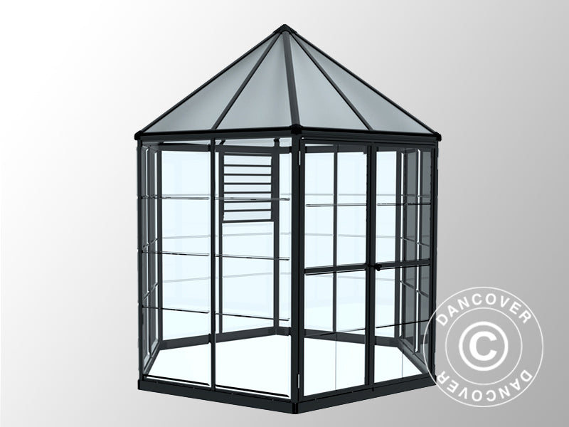 Serre orangerie en polycarbonate OASIS, Hexagonal 3,91m², Palram/Canopia, 2,13x2,47x2,67m, Anthracite
