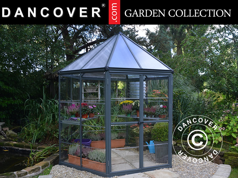 Serre orangerie en polycarbonate OASIS, Hexagonal 3,91m², Palram/Canopia, 2,13x2,47x2,67m, Anthracite